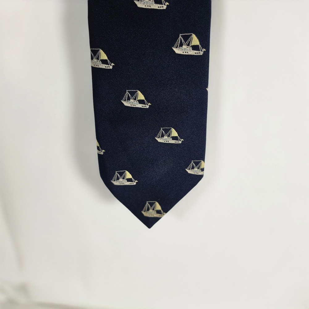 Vintage Bert Pulitzer Silk Tie Nautical Sailboat Boat Preppy Ivy League Blue USA